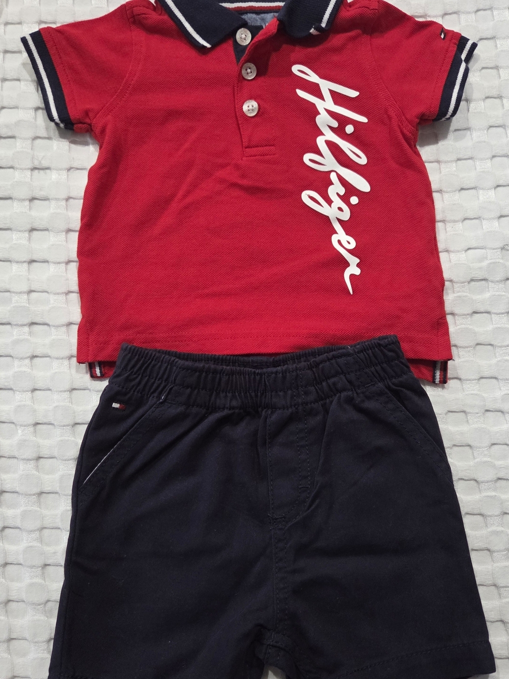 Tommy Hilfiger Red Polo Top with Navy Shorts - Kids Set